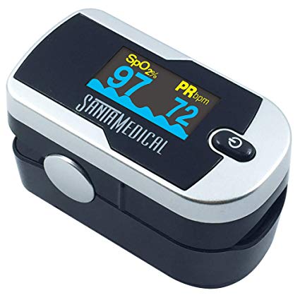 Santamedical Generation 2 Fingertip Pulse Oximeter Oximetry Blood Oxygen Saturation Monitor with batteries and lanyard (Bright Silver)