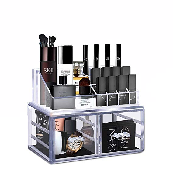Cozihoma Acrylic Makeup Organizer Jewelry & Cosmetic Storage Display Boxes Two Pieces Set