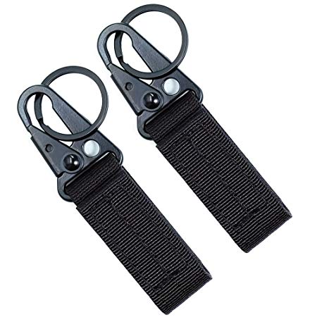 Fairwin Tactical Gear Clip, Nylon Key Ring Holder or Tactical Belt Keepers Military Utility Hanger Carabiner Tactical Molle Hook, Black, Tan, Green