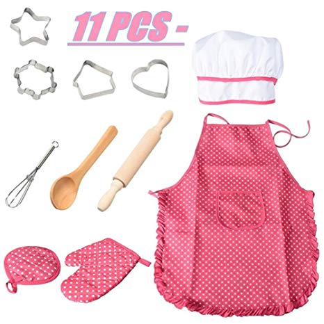 Lumiparty Role-play Chef set for Kids (11 PCS), Pretend Baking Set with Kids Apron, Chef Hat, Cookie Cutters and Other Cooking Kits, Kitchen Role-play Toy, Chef Costume for Kids