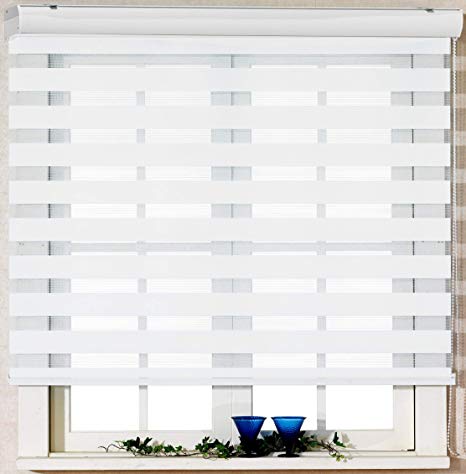 Foiresoft Custom Cut to Size, [Winsharp Basic, White, W 91 x H 64 inch] Zebra Roller Blinds, Dual Layer Shades, Sheer or Privacy Light Control, Day and Night Window Drapes, 20 to 103 inch Wide