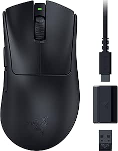 Razer DeathAdder V3 HyperSpeed - Souris e-Sport Gaming Ergonomique sans Fil Ultra légère avec 26K DPI (55g léger, revêtement Soft-Touch, 100 Heures d'autonomie, HyperSpeed avec 8K Hz) Noir