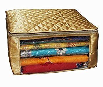 Kuber Industries™ Saree cover large size upto 15 Sarees in Golden Satin / Wedding Gift