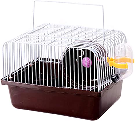 Small Hamster Travel Cage Habitat, Small Animal Portable Travel Carrier with Accessories Including Exercise Wheel Water Bottle and Food Dish, 9 x 6.7 x 5.9 Inch (Brown)