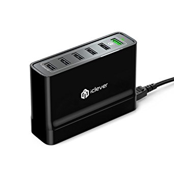 iClever IC-BC11 60W 6 Port Qualcomm 3.0 Quick Charger(5 Port SmartID  1 port QC 3.0),Black,US Plug.