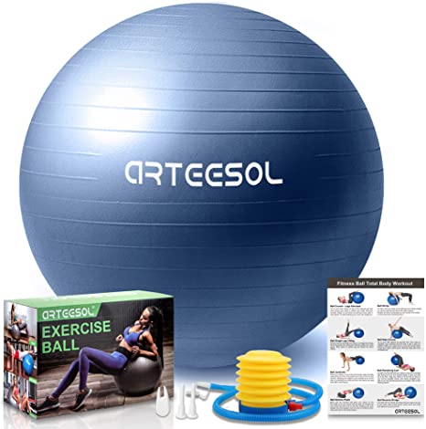 arteesol Exercise Ball, Gym Ball Anti-Burst Yoga Ball, 45cm/55cm/65cm/75cm Extra Thick Swiss Ball with Pump, for Fitness Pregnancy Birthing Physio Balance Pilates