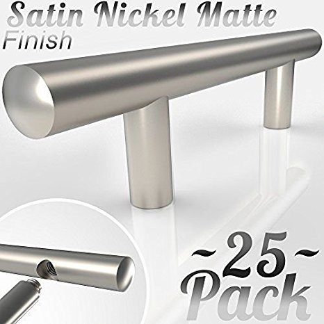 [3.75"~25 Pack] Bar Handle Pulls for Kitchen Cabinets | NEW 2018 Design - Round Precision Contoured Ends & Satin Nickel Matte Finish | Stainless Steel Cabinet Hardware | 3.75 Inch Centers