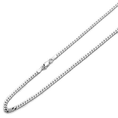 Sterling Silver 3mm Italian Solid Curb Link Chain Necklace(16, 18, 20, 22, 24, 16, 30 Inch)