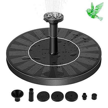 Aurrra Solar Fountain Pump, 1.4W Free Standing Water Fountain Pump Kit with 4 Different Spray Pattern Heads for Bird Bath, Fish Tank, Small Pond and Garden
