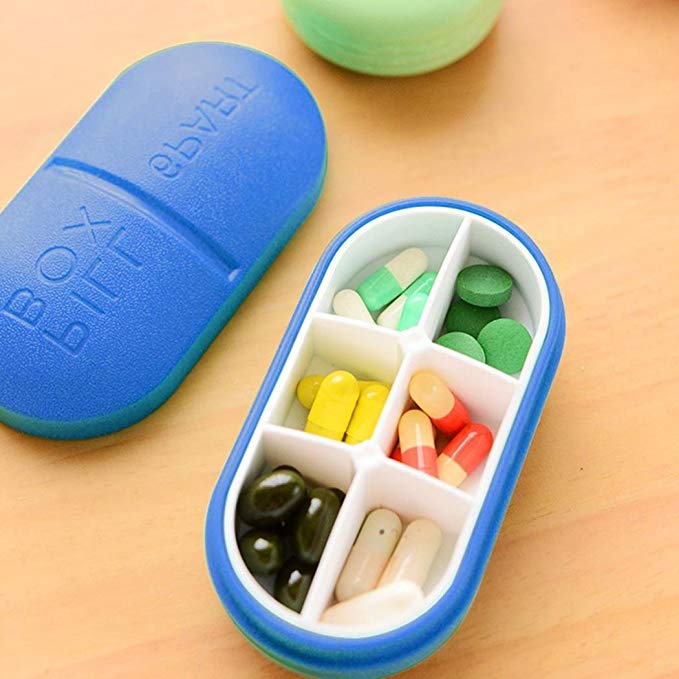 Halffle 6 Parts Pill Box Pill Organizer Portable Travel Box Tablet Holder Medicine Dispenser Organiser Storage