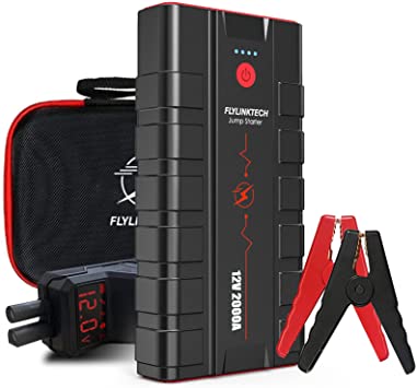 Car Jump Starter,FLYLINKTECH 2000A Peak 20000mAh Lithium Jump Starter Pack(Up to 10.0L Gas and 9.0L Diesel),12V Battery Booster for Cars, Trucks, SUV, Portable Power Pack with LED Light,QC3.0