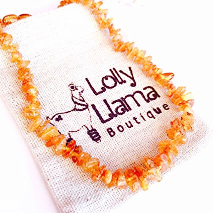 Baltic Amber Teething Necklace with Amber Bracelet for Babies (Unisex) Anti Flammatory, Drooling & Teething Pain Relief - Certified Genuine Baltic Amber Chip Bead by Lolly Llama - Honey (Light Brown)