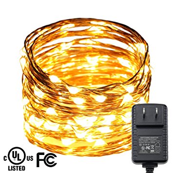 RUICHEN(TM){ 100 LED 33Ft} Led String Lights ,100 LED Starry String Lights on 33Ft Copper Wire   Power Adapter for Christmas, Weddings, Parties(Warm White)
