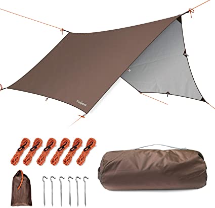 Unigear Hammock Rain Fly Camping Tarp, 15x14FT/12x10FT Multifunctional Waterproof Tent Tarp, Lightweight and Compact for Backpacking, Hiking, Traveling (Brown, 15 x 14 ft)