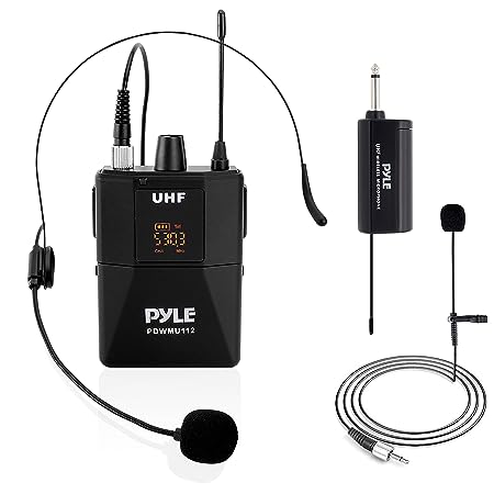 UHF Wireless Microphone System Kit - Portable Professional Cordless Microphone Set Wireless Mic Kit w/Headset Mic, Lavalier Mic, Beltpack Transmitter, Receiver - Karaoke & Conference - PyleÃ‚  PDWMU112
