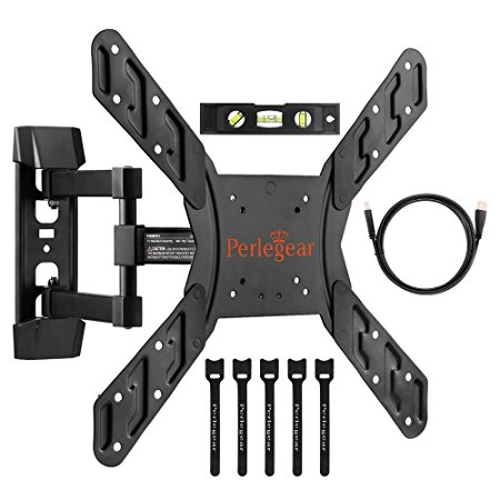 TV Wall Mount Bracket Full Motion Articulating Arm Extends and Swivels For 23-55" LED, LCD, OLED, Plasma, Flat Screen TVs VESA 400 x 400mm 16" Extension HDMI Cable & Bubble Level by Perlegear