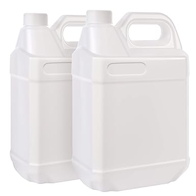 BPFY 2 Pack 1 Gallon Clear Plastic Jugs with Lids, Water Jug Storage Containers with Ergonomic Handle, HDPE Containers for Water, Sauces, Beverage, Soaps, Liquids, Cleaning Solutions