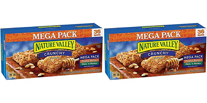 Nature Valley Granola Bars, Crunchy, Mega Pack of Peanut Butter and Oats 'n Honey, 36 Bars (2 Boxes)