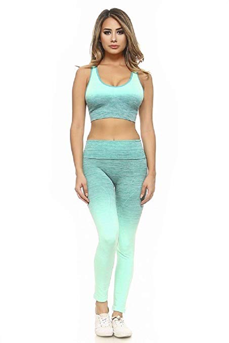 Womens Active Wear Fitness Yoga Exercise Stretch Leggings Sports Bra Athletic Set