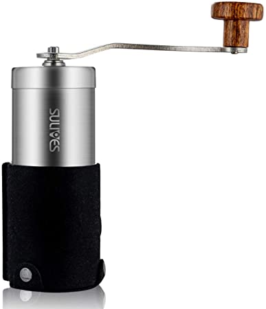 SULIVES Manual Coffee Grinder Stainless Steel Hand Coffee Grinders with Adjustable Ceramic Burr Compact Size with Brush Perfect for Home Office and Travelling Black