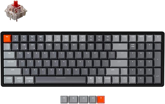 Keychron K4 Wireless Bluetooth/USB Wired Gaming Mechanical Keyboard, Compact 100 Keys RGB LED Backlit Gateron Red Switch N-Key Rollover, Aluminum Frame for Mac Windows, Version 2