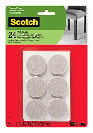 Scotch Felt Pads, Round, Beige, 1.5-Inch Diameter, 24 Pads/Pack (SP804-NA)