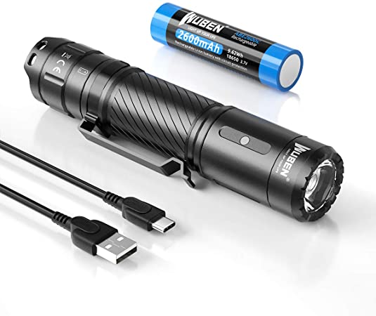 WUBEN C3 Rechargeable Flashlight 1200 High Lumens Tactical Super Bright LED Flashlights 18650 Battery Included Type-C Charging IP68 Water-Resistant 6 Light Modes Pocket-Sized EDC Flash Light