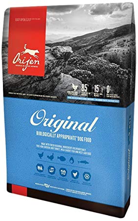 Orijen 4.5 LB Dry Dog Food, Original Formula. 4.5 LB. Bag, (Fresh Free-Run Chicken Turkey, Wild-Caught Fish NEST-Laid Eggs Original Dry Dog Food!