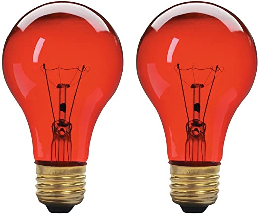 A19 Incandescent Colored Light Bulb, 60W, E26 Medium Base, 130V, Red (2 Pack)