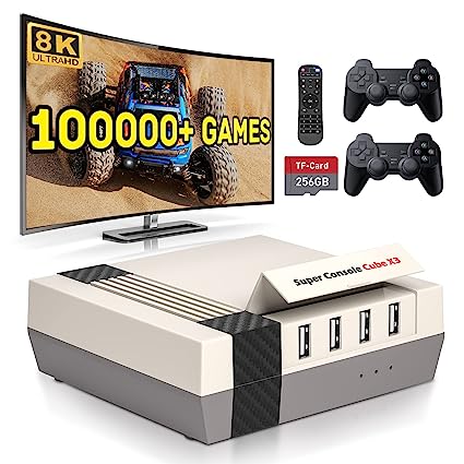 Kinhank Super Console CUBE X3 Retro Game Console with 100000 Games,Video Game Console with EmuElec 4.5/Android 9.0/CoreE,8K Output,2.4 5G,BT 4.0,Emulator Console Compatible with PSP/PS1/DC,Best Gifts