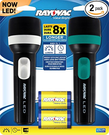 Rayovac Value Bright 9-Lumen 1D LED Flashlight Twin Pack with Batteries (VB1DLED-B2A)