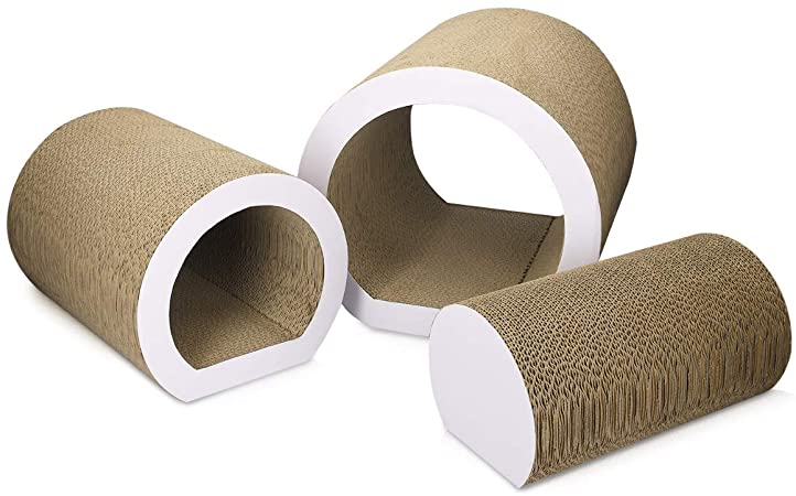 Navaris Cat Tunnel Scratcher Set (3-Pieces) - Corrugated Cardboard Paper Scratching Board Tubes and Roll Toy for Cats - Scratch, Lounge, Hide and Play