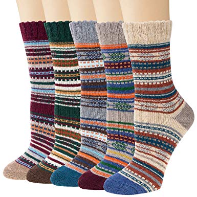 5-6 Pairs Womens Wool Socks Cold Weather Vintage Soft Warm Socks Thick Knit Cozy Winter Socks for Women