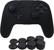 YoRHa Studded Silicone Cover Skin Case for Nintendo Switch Pro controller x 1(black) With Pro thumb grips x 8