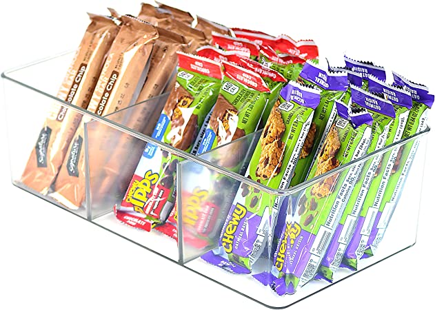 Youngever 2 Pack Clear Plastic Packet Storage Organizer, 3 Divided Sections Pantry Organizer, Holder For Snacks, Soups, Seasoning Packets For Kitchen, Refrigerator, and Cabinet