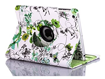 ThreeCat iPad 2/iPad 3/iPad 4 Smart Case Butterfly Flowers Pattern Cover with 360 Degree Rotating Stand and Auto Sleep/Wake Function for Girls Women-Green