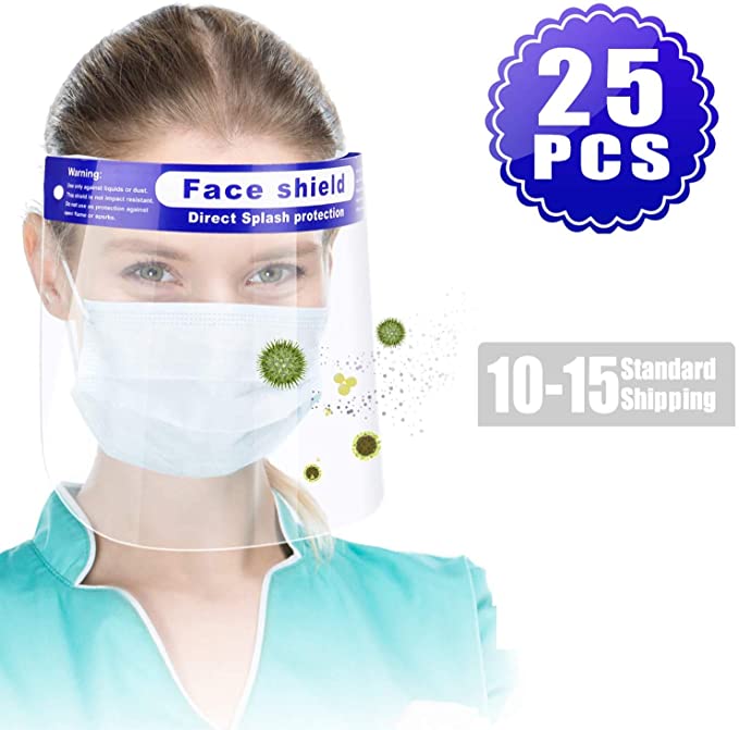 25 PCS Reusable Face Shield, Plastic Safety Face Shield Adjustable Transparent Full Face Anti-Spitting Protective Mask Hat Protect Eyes and Face Protection