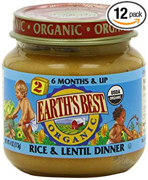 Earth's Best Organic Baby Food, Rice & Lentil Dinner, 4 Ounce (Pack of 12)