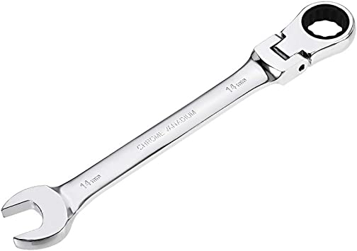 uxcell 14mm Flex-Head Ratcheting Combination Wrench Metric 72 Teeth 12 Point Ratchet Box Ended Spanner Tools, Cr-V