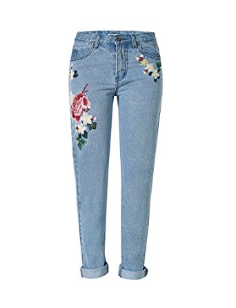 FV RELAY Women's Relaxed Fit Embroidery Straight-Leg Jeans High Waist Denim Pants