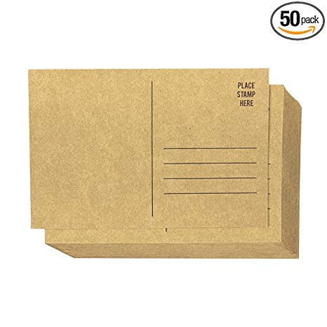 Set of 50 Brown Kraft Paper Blank Postcards Pack - Self Mailer Mailing Side Postcards 50 Pack Postage Saver - 4 x 6 inches
