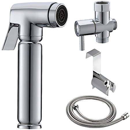 VESLA HOME Premium Hand-held Toilet Bidet Sprayer, Chrome Finshed Bathroom Spray Bidet with T-Adapter Valve, 49 Inch Hose and Mounting Clip Adapter
