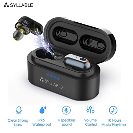 Syllable S101 Bluetooth 5.0 Wireless Headsets with Dual Drivers, Qualcomm aptX Chipset and Bass for iPhone, Samsung and Other Bluetooth Devices - Black