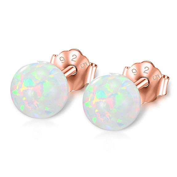 Sterling Silver Created Opal Stud Earrings (6mm)