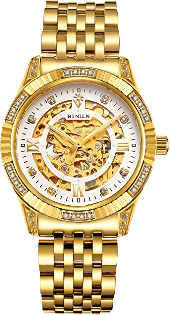 BINLUN 18K Gold Plated Automatic Wrist Watches for Men/Ladies/Couple Mechanical Luxury Men's Dress Watch