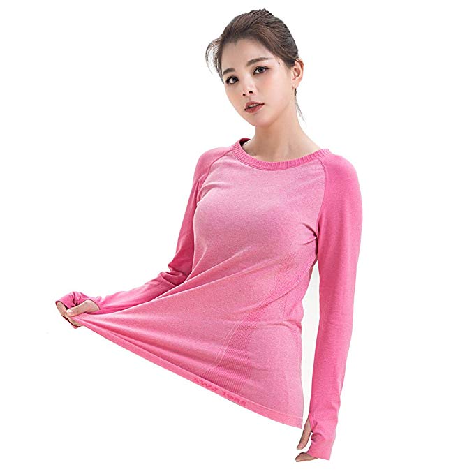 LWJ 1982 Yoga Workout Clothes Athletic Tops Long Sleeve Running Shirts for Women