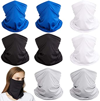 QING 8 Pack Cooling Neck Gaiter Keep You Cool Face Covering UPF 50 Sun Protection Bandanas Sweat Wicking &Breathable Headbands (8 Pack UPF 30 (Black,White,Blue,Gray))