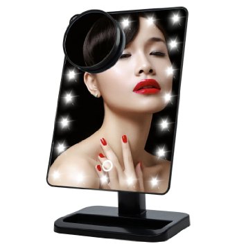 Onson Tabletop LED Lighted Makeup Mirrors Touch Screen 180 Degree Free Rotation Movable Cosmetic Vanity 10x Magnifying Spot Mirror black