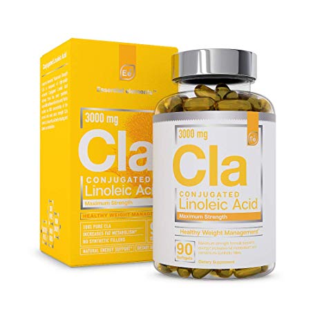 CLA Maximum Strength - Healthy Weight Management - 3000 mg 100% Pure Conjugated Linoleic Acid | Essential Elements - 30 Day Supply