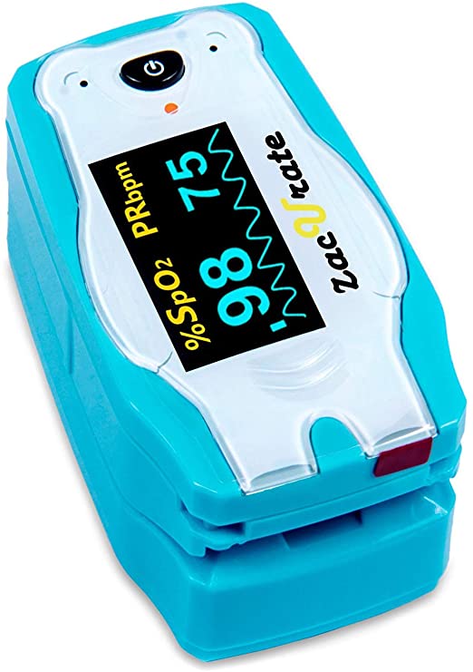 Zacurate Children SpO2 & PR Meter, Animal Theme Heart Rate Monitor for Kids with Lanyard and Batteries Included (Light Blue)